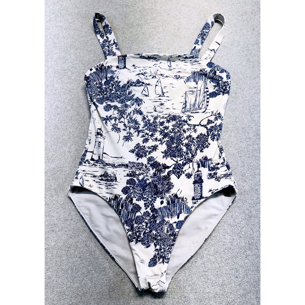 Vineyard Vines One Piece Swimsuit Womens XS White Blue Toile Nautical Sailing